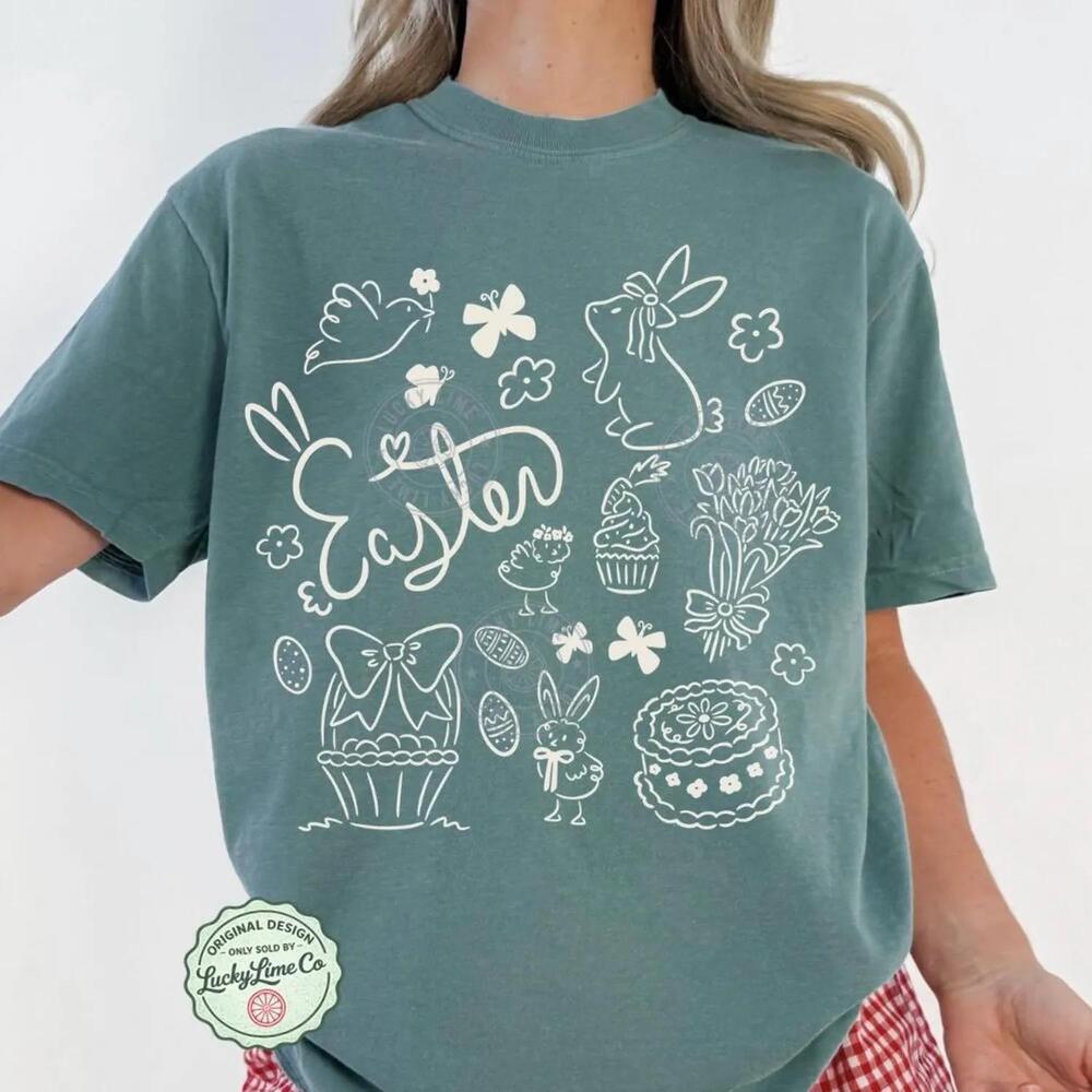 Easter Doodles Collage Shirt Happy Easter Shirt Spring Tee